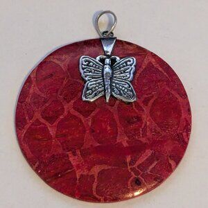 CREATURE COUTURE 925 Sterling Silver Butterfly Pendant with Enhanced Coral